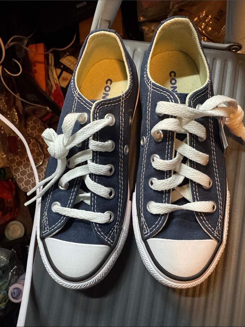 Converse Kids Navy Canvas Low-Top Sneakers with White Accents